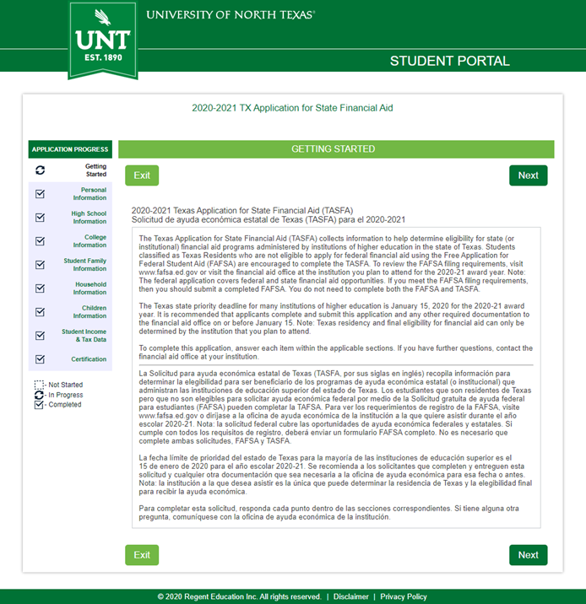 University of North Texas Student Portal Screenshot